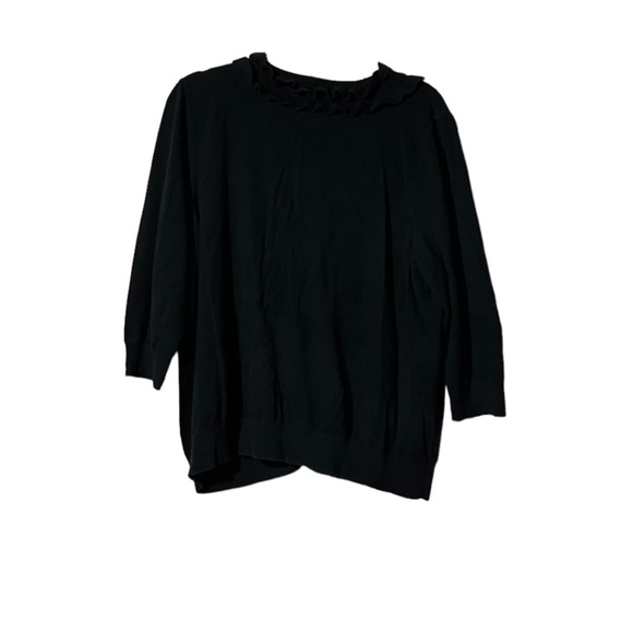 Talbots Ruffled V-Neck Sweater Pima Cotton Lightweight Black Size 3X Spring - Picture 2 of 7